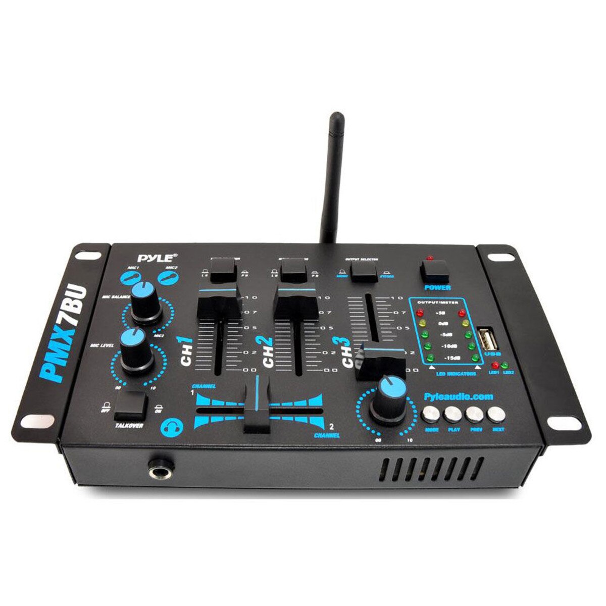 Pyle PMX7BU 3Channel DJ MP3 Mixer with Bluetooth & USB Flash Drive Reader